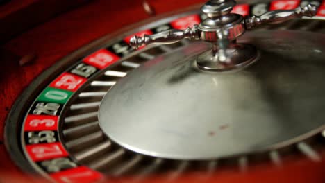 Close-up-of-spinning-roulette-wheel-on-poker-table-4k