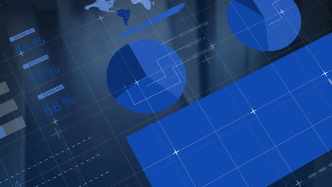 animation of financial data processing over office