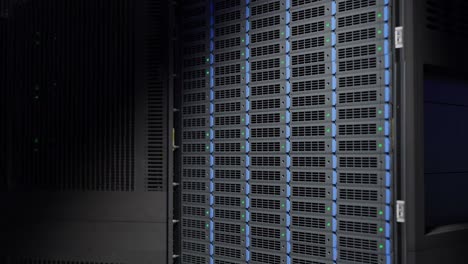 close-up of server rack cooling fans and modular hardware units in data center with purple lighting. high-performance computing infrastructure and digital storage system. cybersecurity