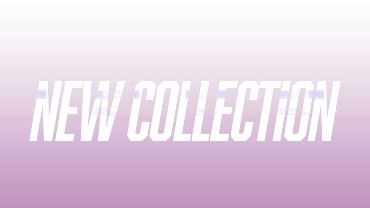 animación del nuevo banner de texto de la colección contra un fondo de gradiente púrpura