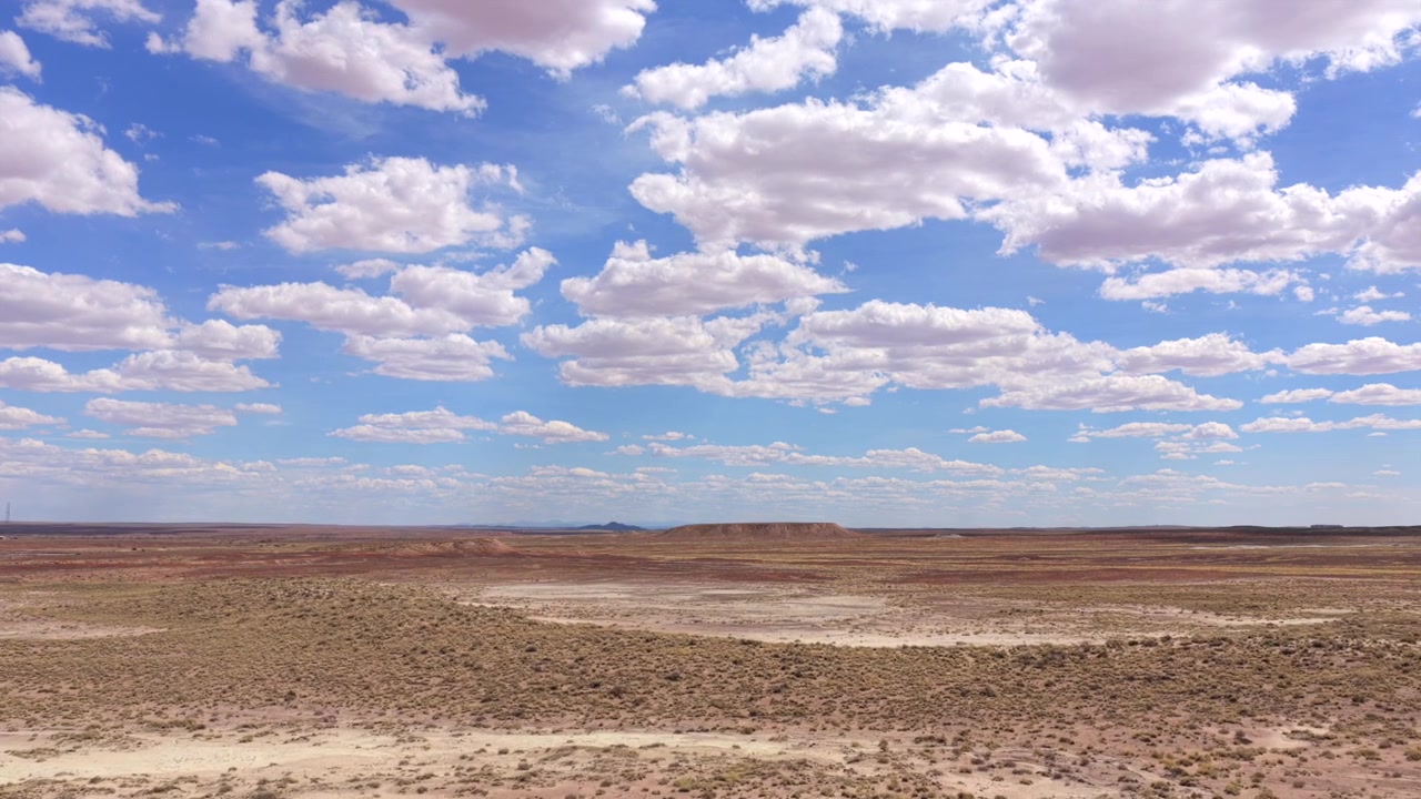 Una vista aerea cattura un ampio volo di drone attraverso il deserto aspro dell'Arizona. Il B-roll professionale presenta l'iconico skyline del sud-ovest e una prospettiva grandangolare della natura selvaggia.