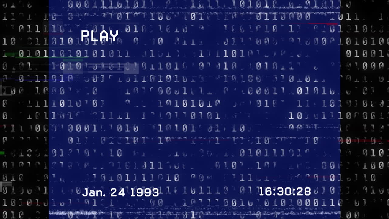 해군 배경에 있는 비디오 테이프와 바이너리 코드의 애니메이션