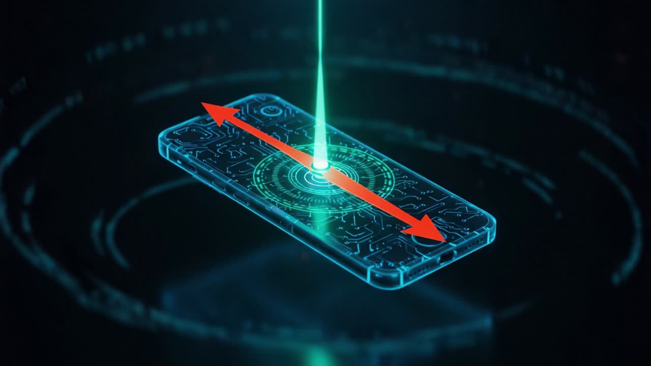 Visual Representation of Advanced Technology: A Futuristic Smartphone with Digital Elements Highlighting Connectivity and Data Transmission in a High-Tech Environment