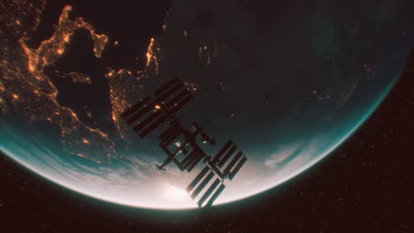 international space station in outer space over the planet earth orbit