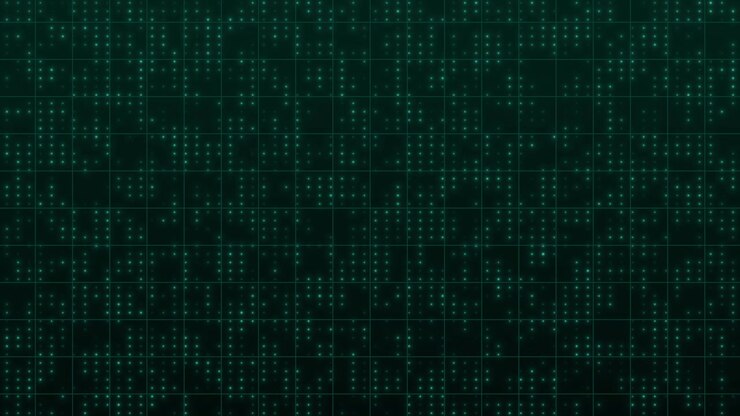 Abstract Digital Grid Background with Pulsing Green Light Dots