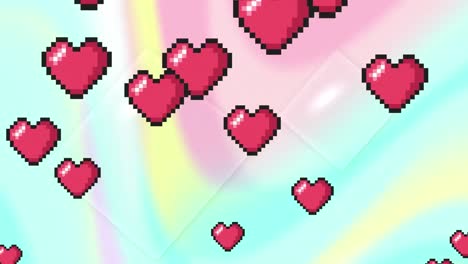 animación de iconos de corazón sobre un fondo de colores