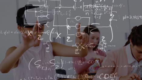 animation of over equations over schoolgirl wearing vr headset