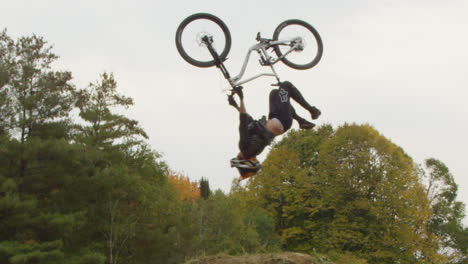 extreme sports crashing - snap zoom into a failed back flip on a mountain bike