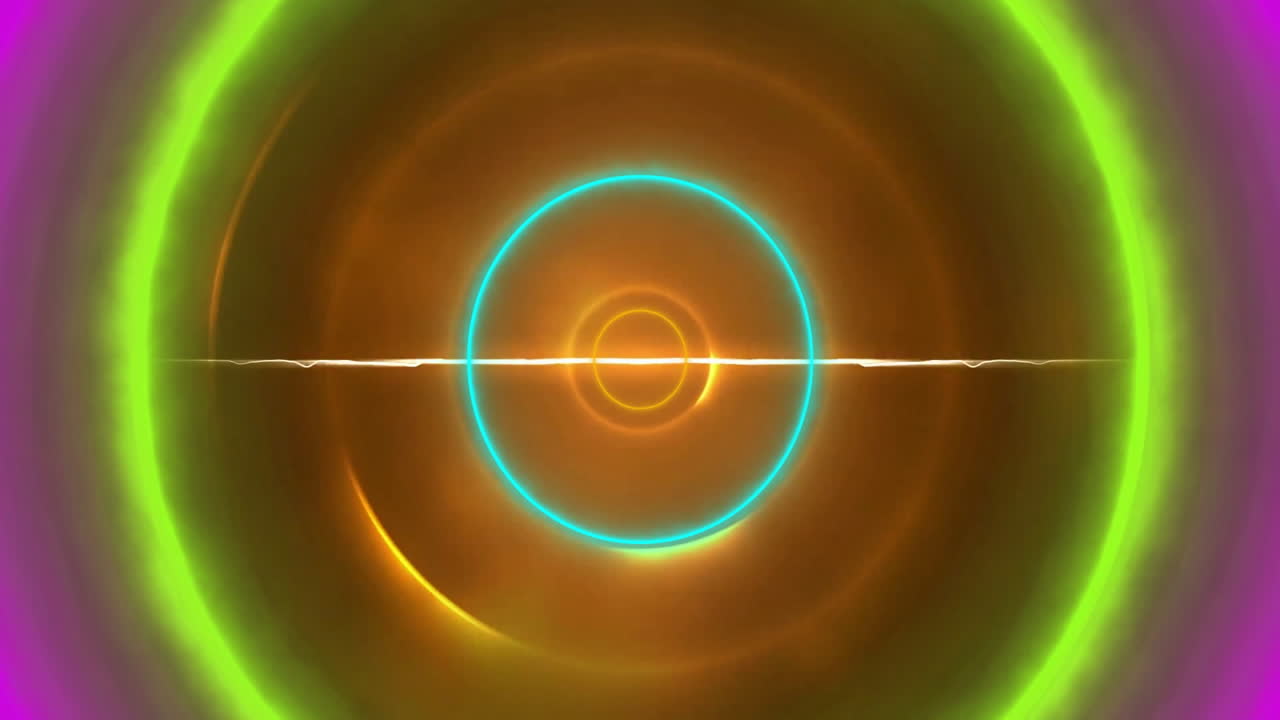 Colorful concentric circles and glowing line, abstract animation background