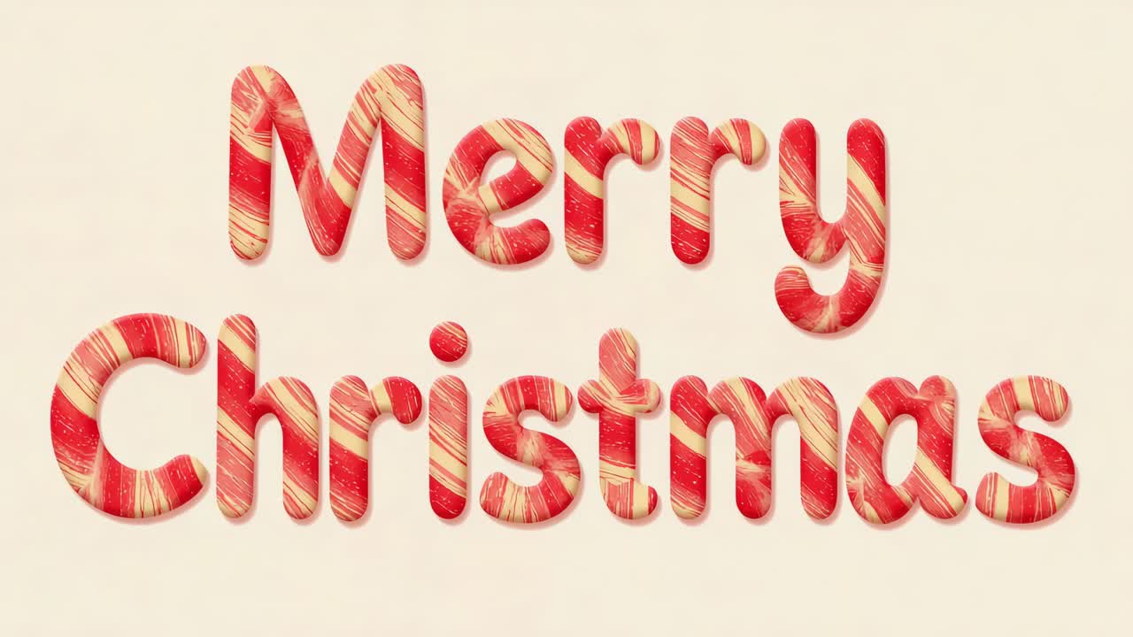 Starting playback animating candy-cane Merry Christmas panning right, zooming in at cream backdrop