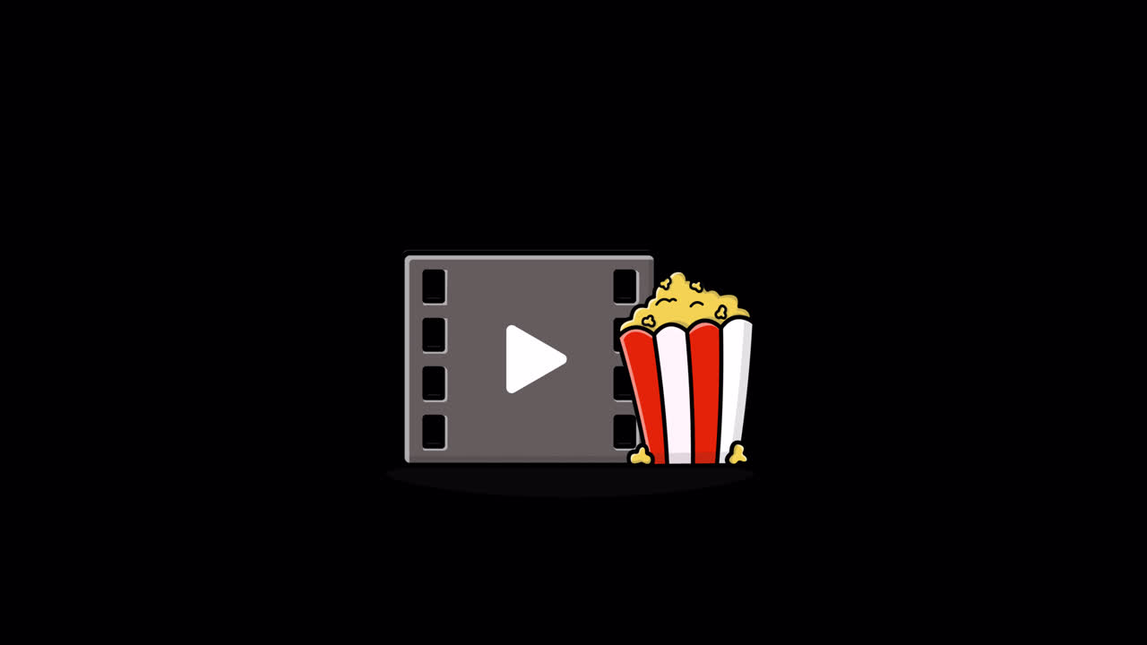 Animated Film Strip and Popcorn Icon on Black Background