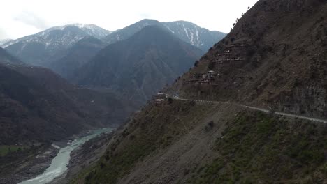 mountainous chillas road, gilgit-baltistan, pakistan. aerial