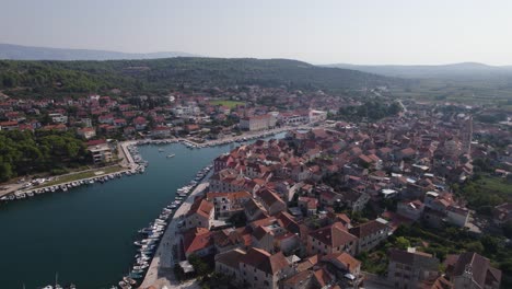 stari grad aerial view of port marina and townscape, croatia travel destination