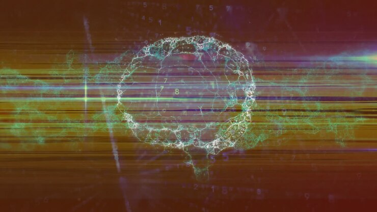 Animation of human brain and dan strand spinning data processing