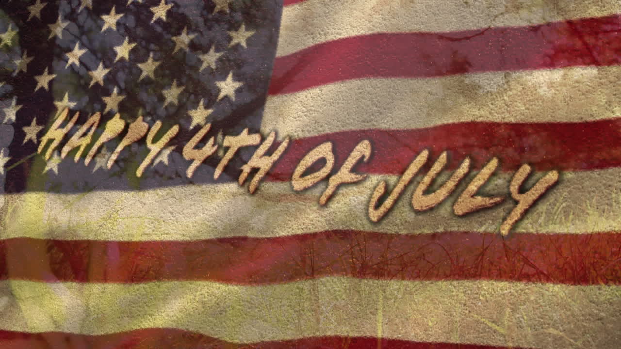 bandera de los estados unidos ondeando con el texto del día de la independencia