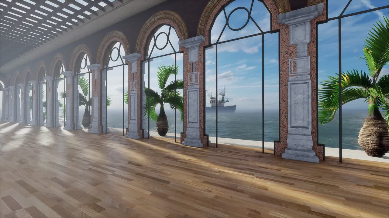 Luxury Ocean View Patio with Classic Architecture