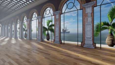 luxury ocean view patio with classic architecture