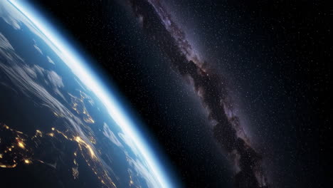 earth and the milky way galaxy from space at night
