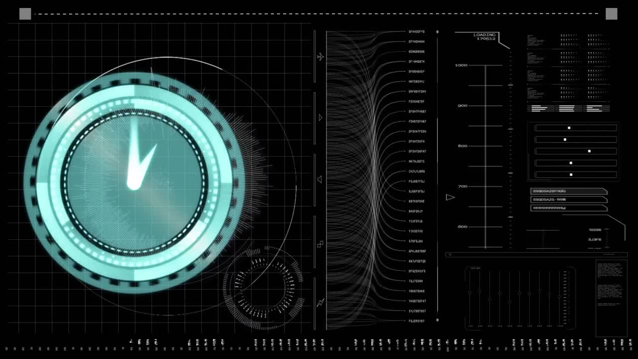 검은 바탕에 시계와 데이터 처리의 애니메이션