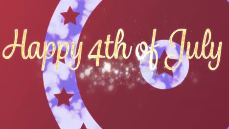 happy 4th of july text over stars on spinning circles against red background