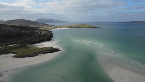 amazing seilebost beach on harris island, scotland aerial view