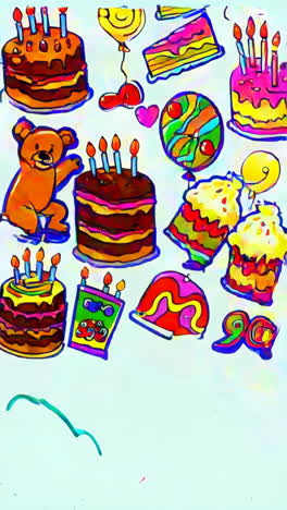 birthday party decorations with cakes and sweets