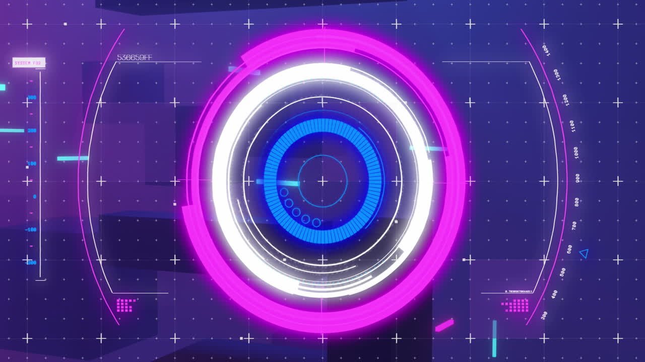 Animation of scope scanning and data processing over dark background