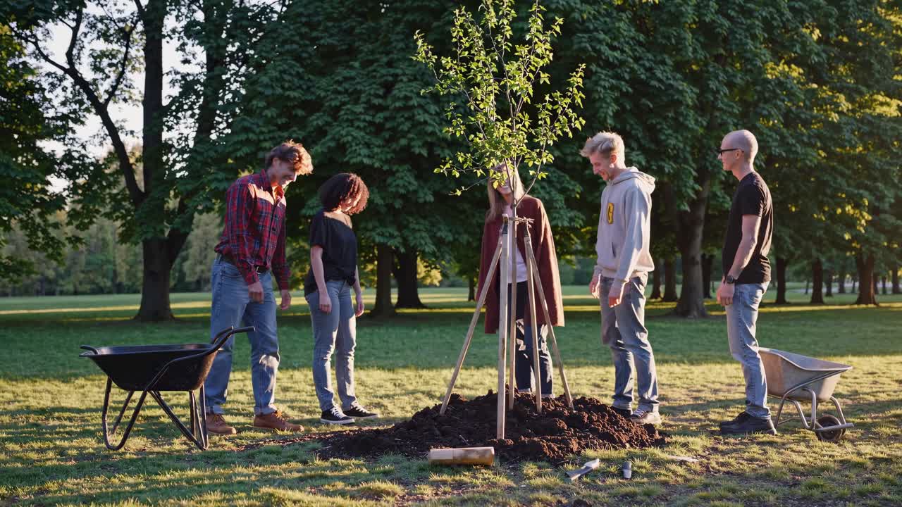 Gemensam trädplanteringsaktivitet utomhus.