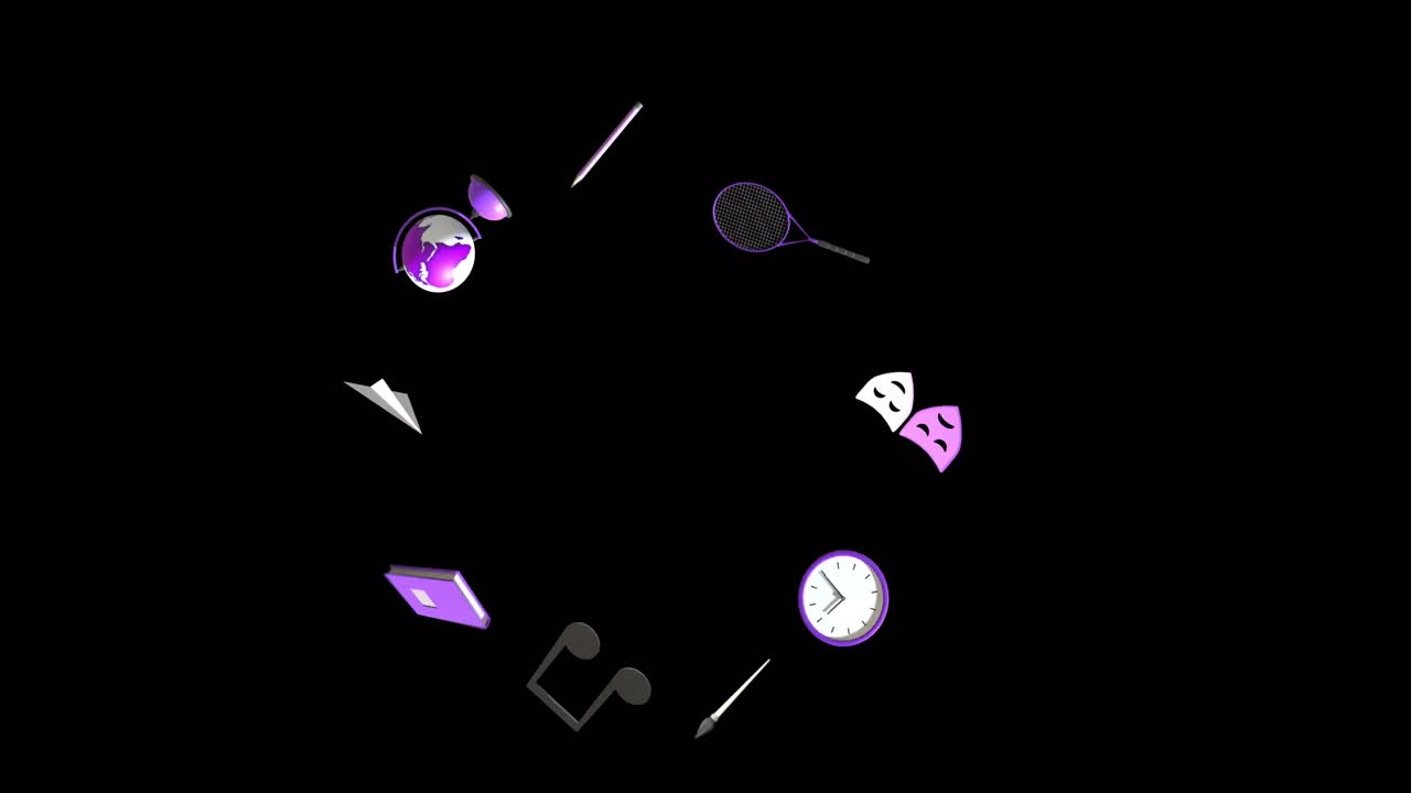 animación de iconos educativos con espacio de copia sobre fondo negro