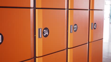 close-up of orange lockers