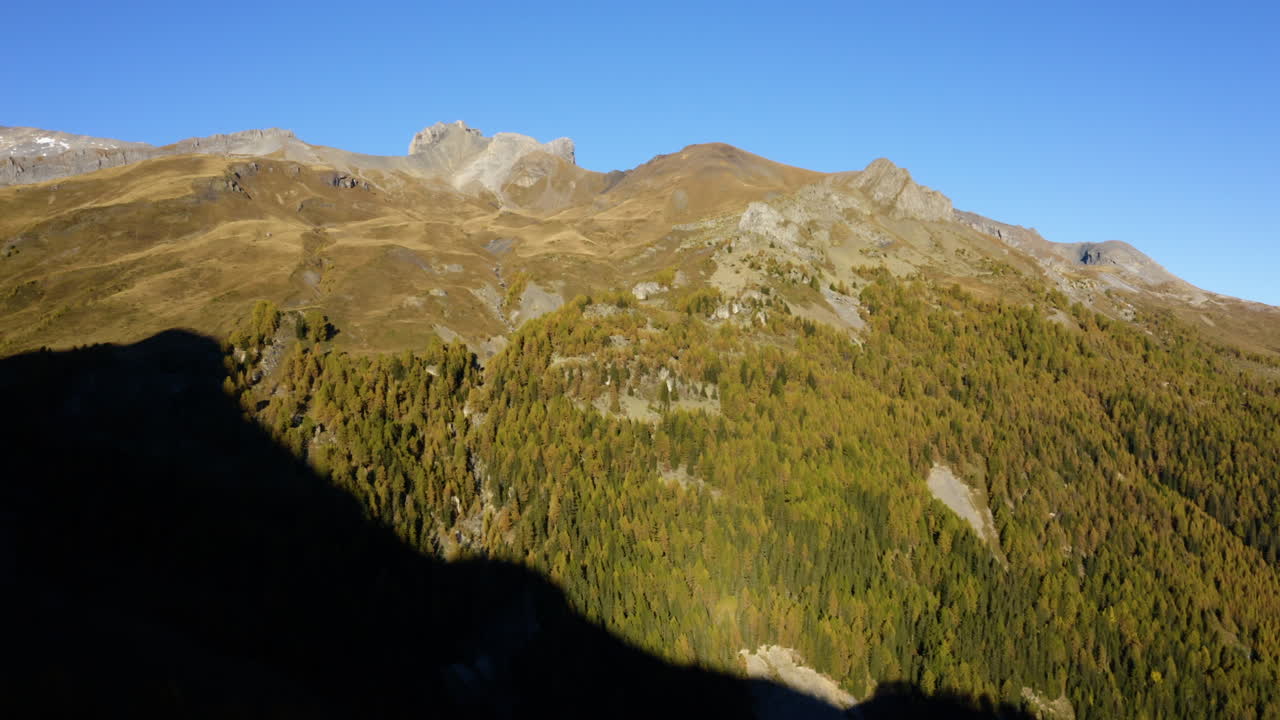 Hillside Forest Of La Tieche Valley Near Crans-Montana Ski Resort On A Sunny Autumn Day In Valais, Switzerland