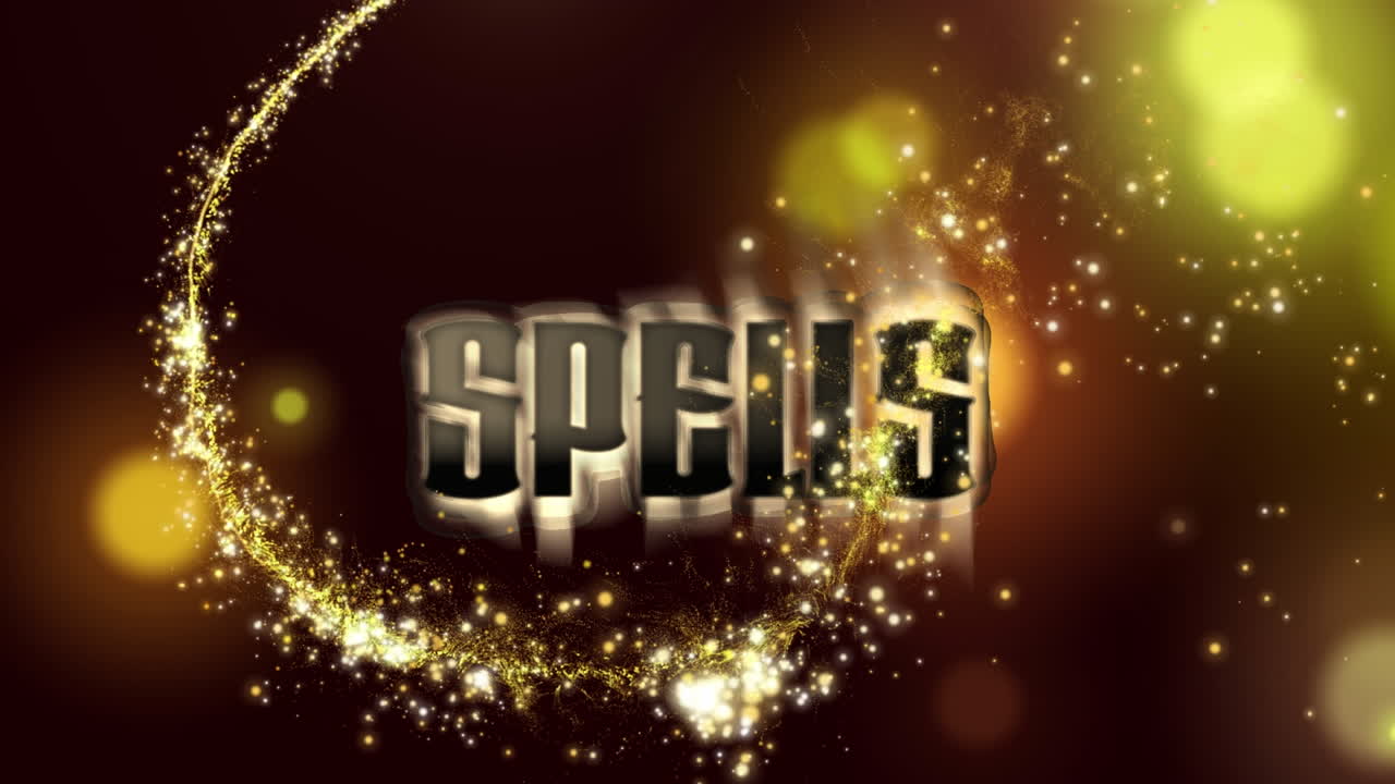 검은색 배경의 주문 텍스트와 반점의 애니메이션