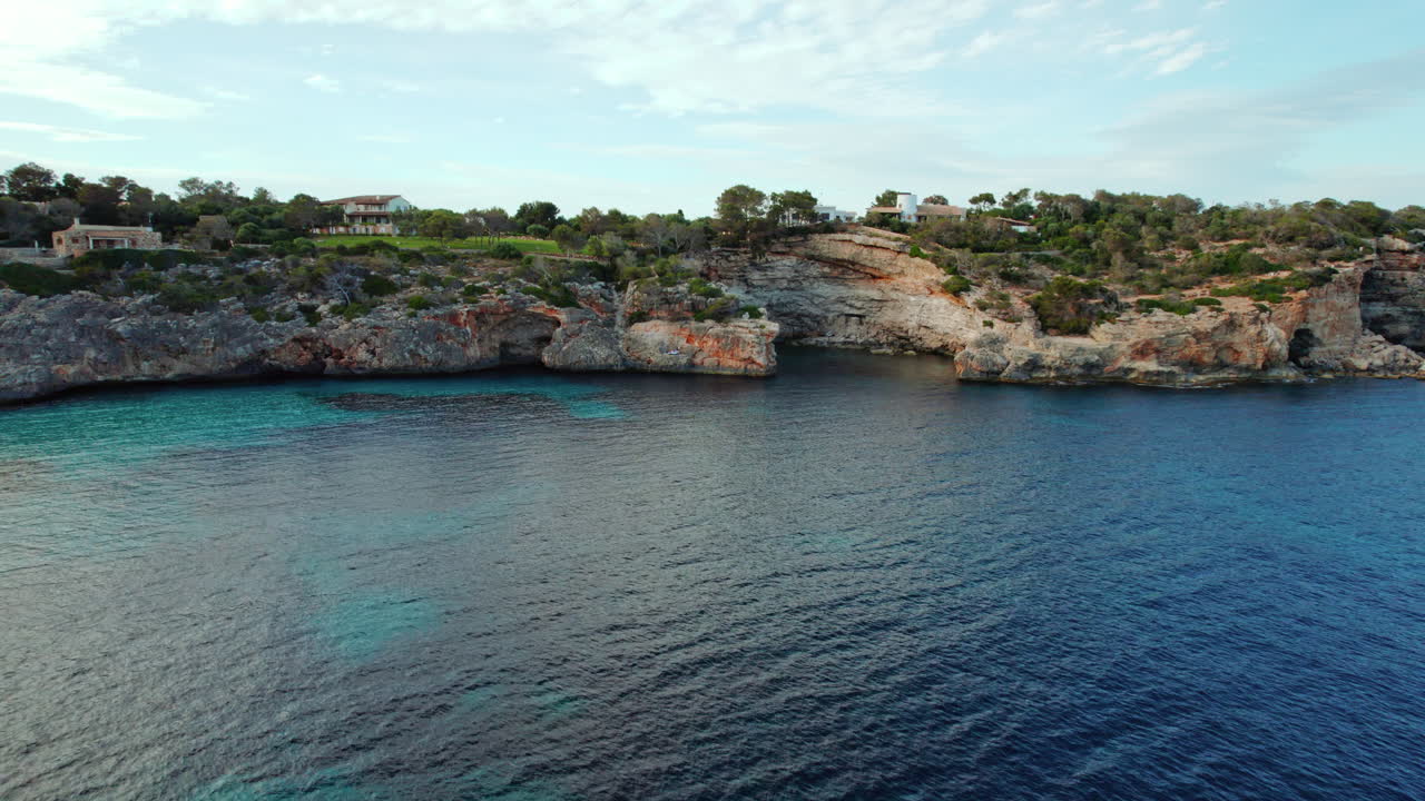 Scenic Landscape Of Cala Llombards In Mallorca, Spain - aerial drone shot