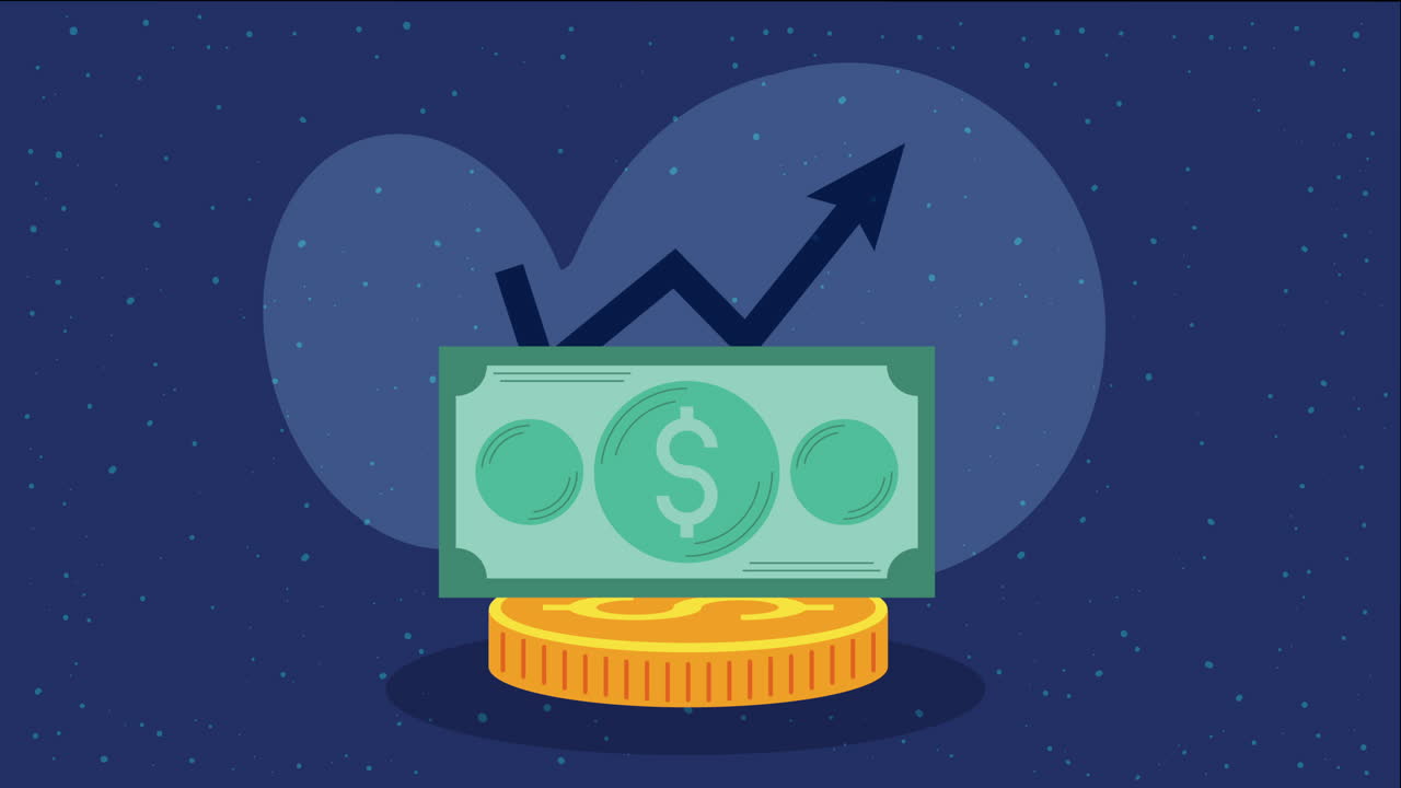 dinheiro dólares moeda e bilhete animação