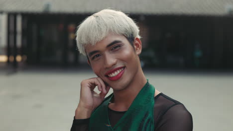 smiling person in fashionable outfit