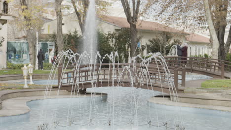 couple by a fountain in a park