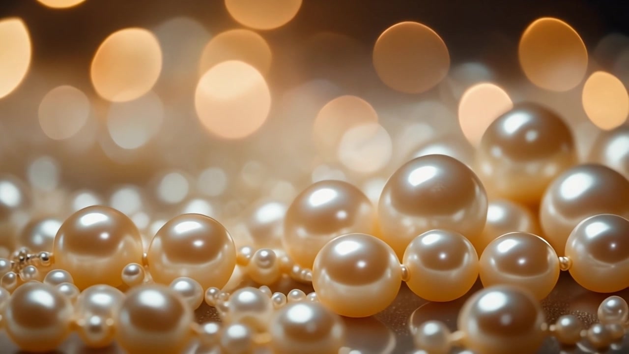 Close-up de Pérolas Brancas Elegantes com Fundo Bokeh Suave