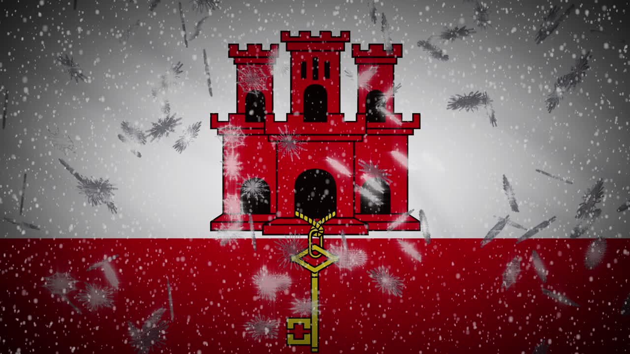 지브롤터 발이 눈을 내리고, 루프, 새해와 크리스마스 배경, 루프