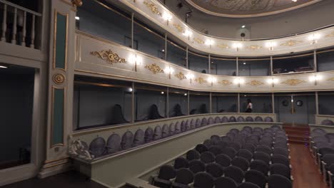 right to left steady panning shot from stage in old theatre carlos iii in san lorenzo de el escorial, madrid, spain