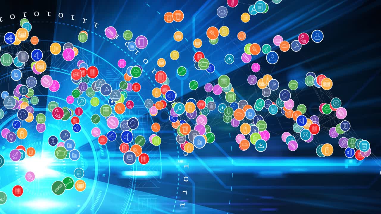 백그라운드에서 범위 스캔을 통해 디지털 아이콘으로 연결 네트워크의 애니메이션