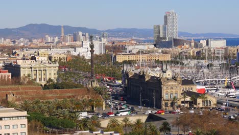 sun light barcelona columbus circle mountain view 4k spain