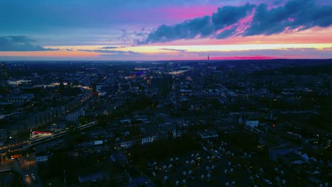 beautiful pink blue sunset over arnhem city skyline drone twilight panorama