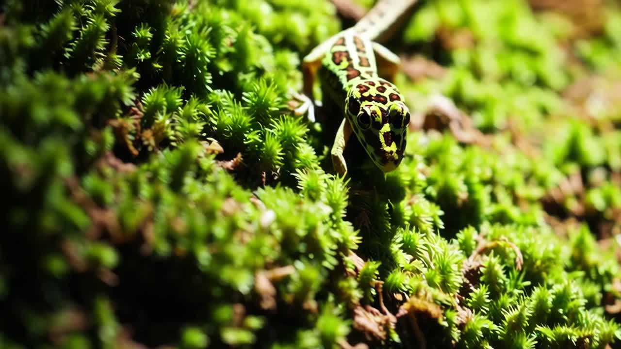 Lizard Camouflaged on Green Moss