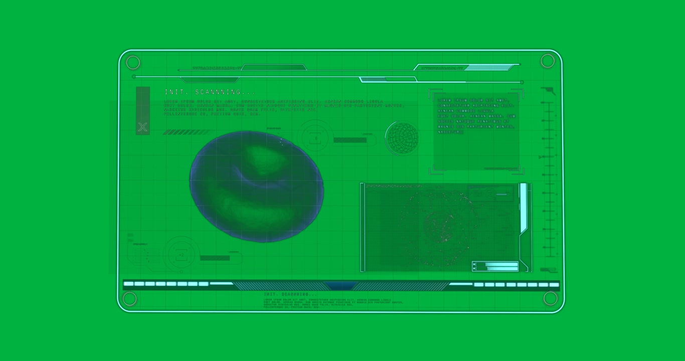 Animation einer sich drehenden Makrozelle und medizinischer Datenverarbeitung auf dem Bildschirm