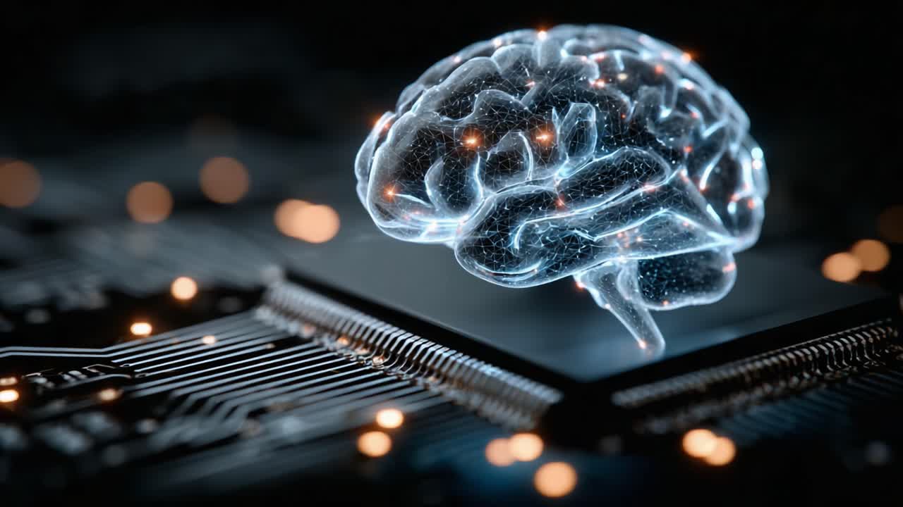 A Glowing Neural Brain Imagery Representing Advanced Technology and Intelligent Systems, Merging Digital Elements with Human Cognition in a Futuristic Concept