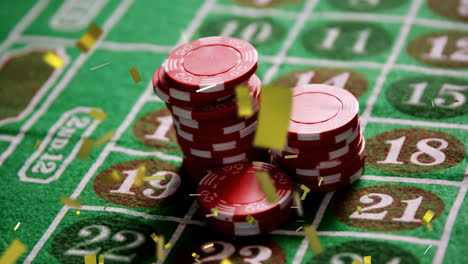 animation of confetti falling over stacks of gambling chips in background