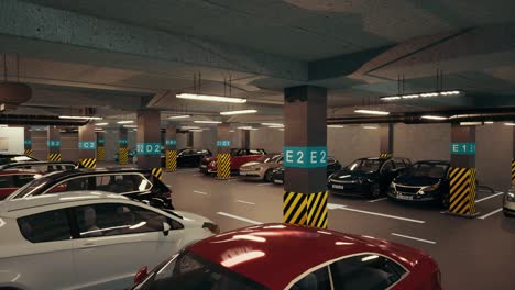 aparcamiento subterráneo con coches. aparcamiento modernos subterráneos. estacionamiento moderno cubierto completo