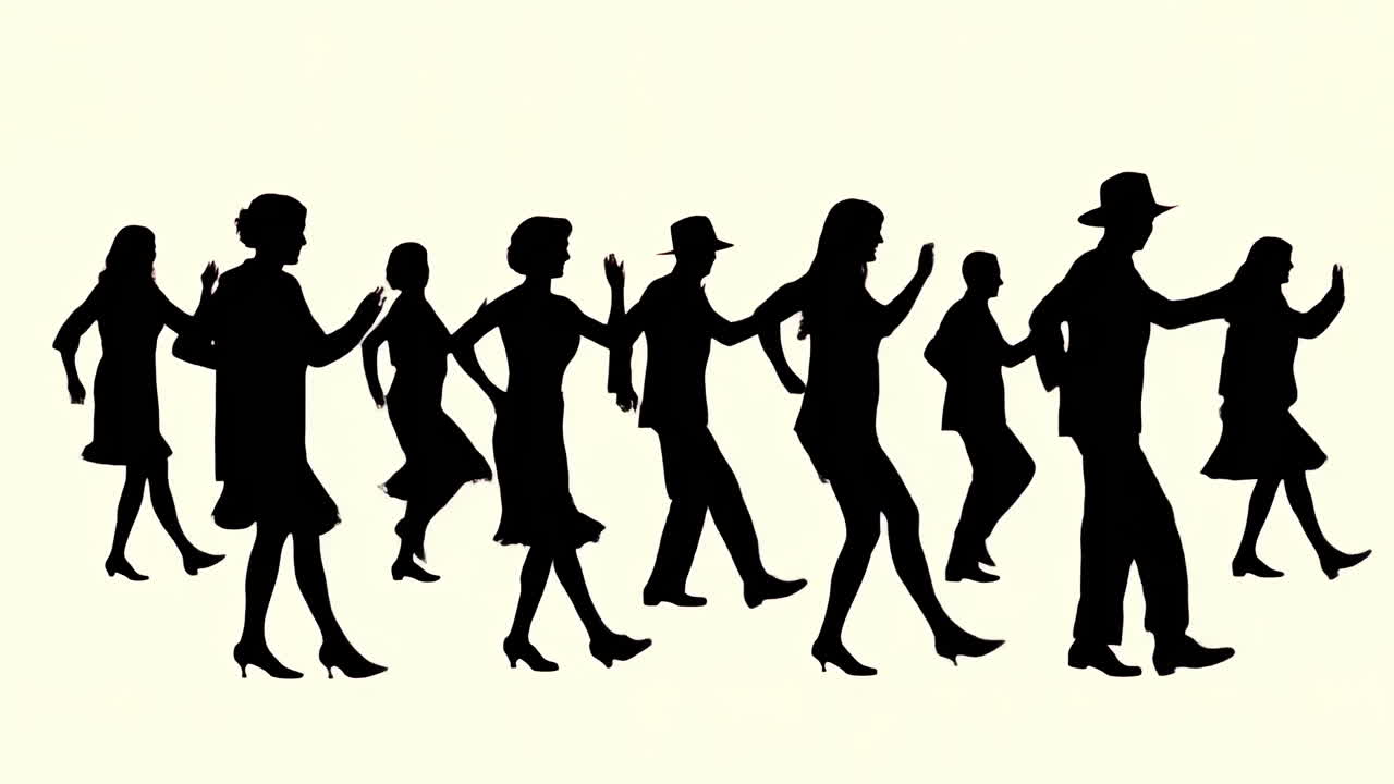 Silhouette energiche di persone che ballano in stile retrò