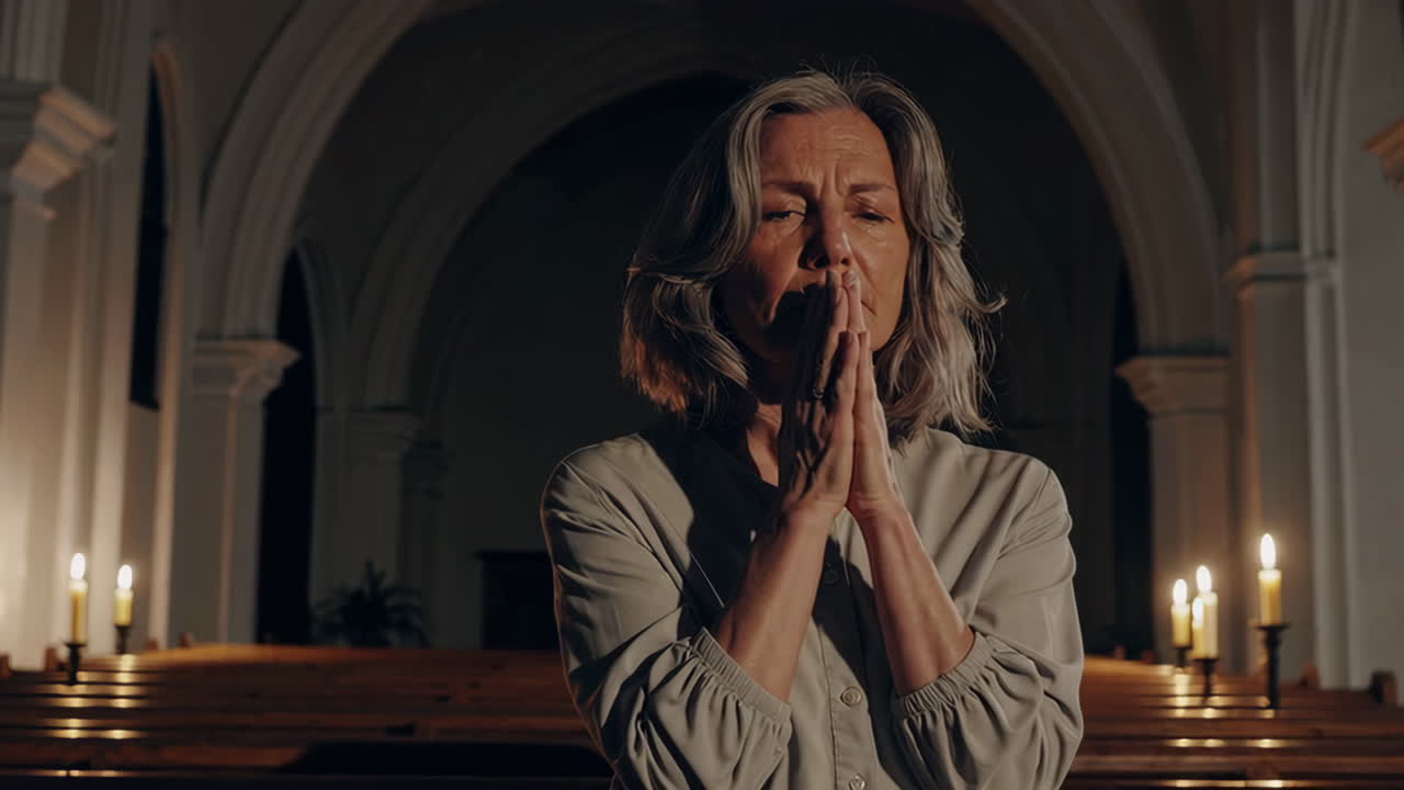 Elderly Woman Praying in Church