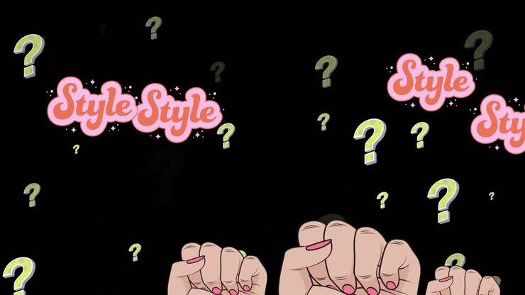 Animazione di testi di stile e mani su punti interrogativi
